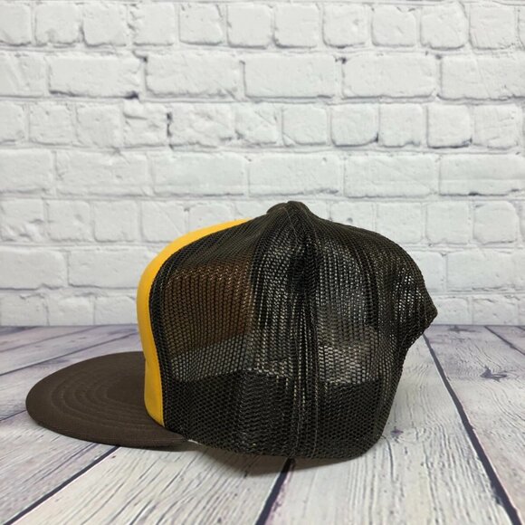Vintage Hat Cap Snapback Yellow Brown Trucker Mesh Up with Battle Creek One Size - Picture 4 of 7
